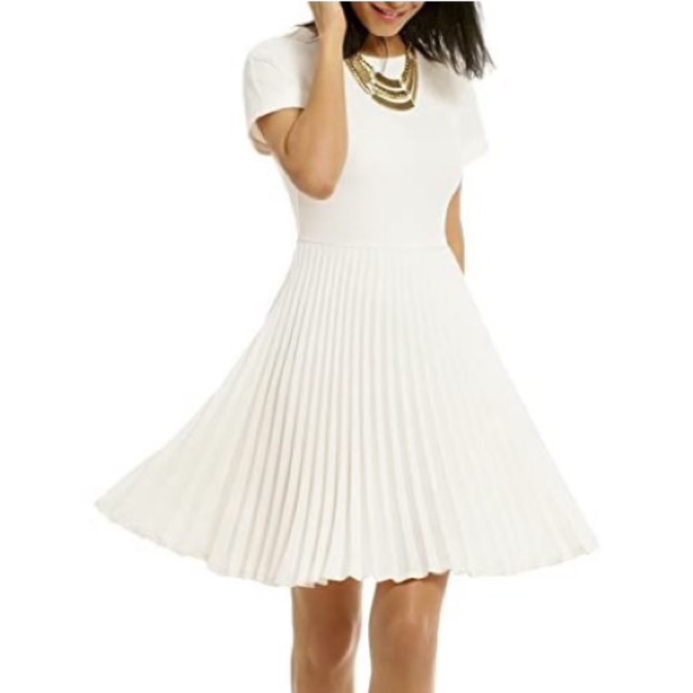 Woosea Elegant Pleated Short Sleeves Cocktail Party Swing Dress